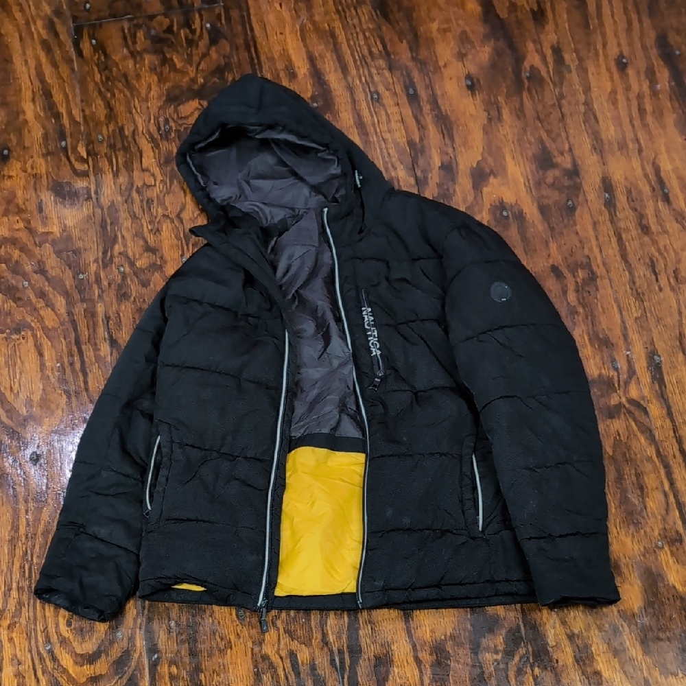 Nautica Black Puffer Jacket with Yellow Accents